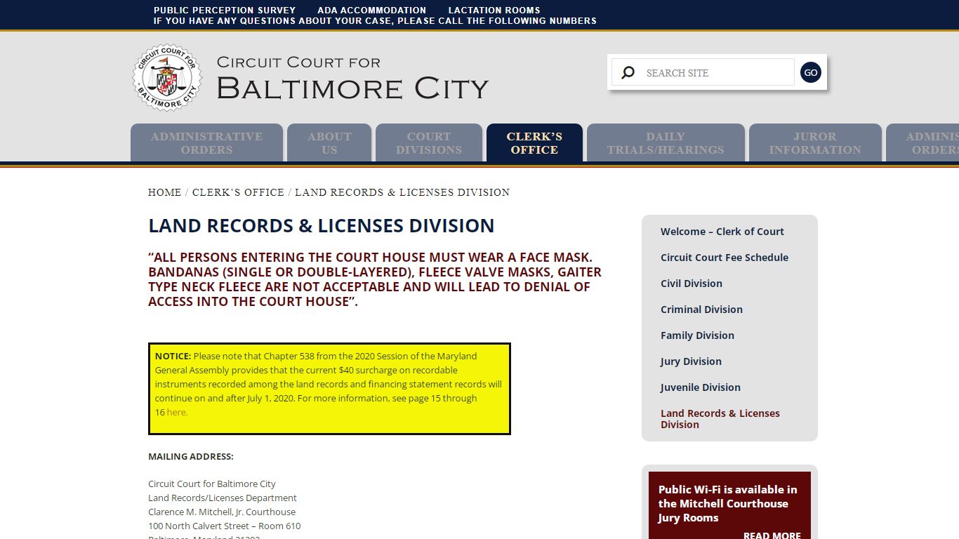 Land Records & Licenses Division – Circuit Court For Baltimore City
